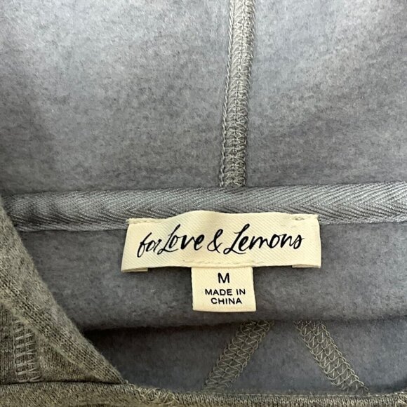 For Love and Lemons Josie Gray Hoody Crop Hoodie Sweatshirt Size M Pullover - Picture 9 of 11